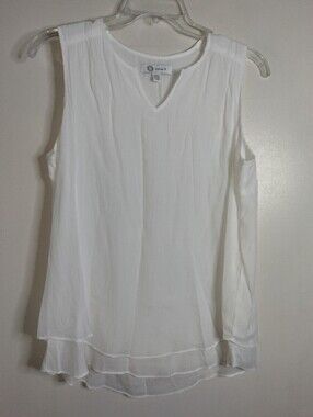 Cristina B. (Size L) White Viscose Blend Sleeveless V-Neck Layered Hem Camisole